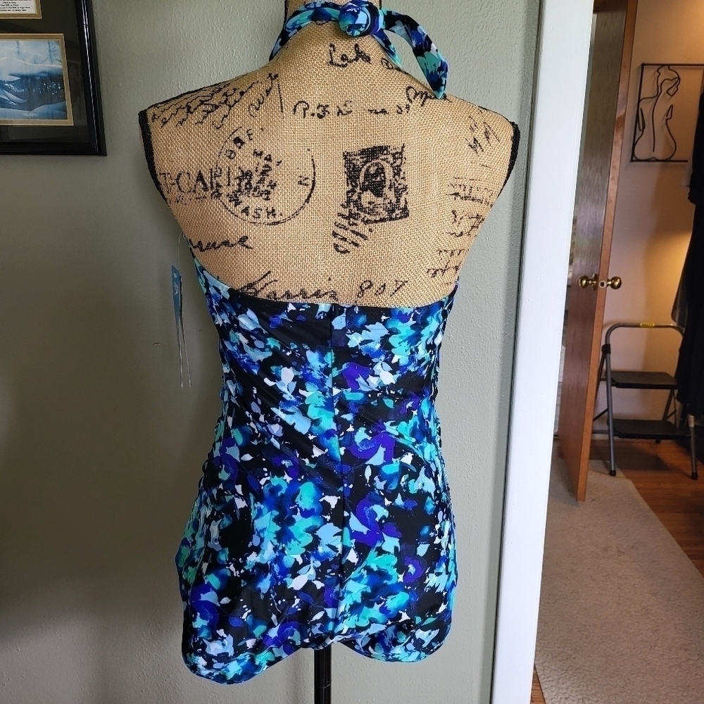 Speedo High Neck Keyhole Blue Floral NWT XL - Picture 6 of 6